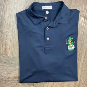 Peter Millar Summer Comfort Golf Polo Mens Large Navy Lucky Leprechaun 2021 Logo